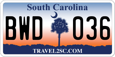SC license plate BWD036