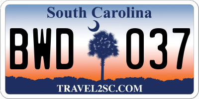 SC license plate BWD037