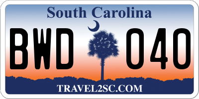 SC license plate BWD040