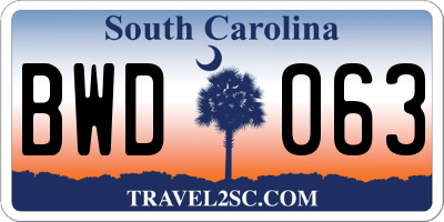 SC license plate BWD063