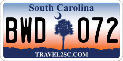 SC license plate BWD072