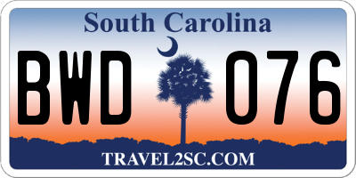 SC license plate BWD076