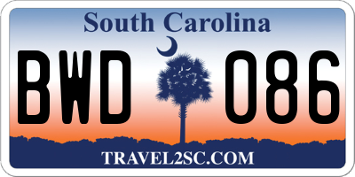 SC license plate BWD086