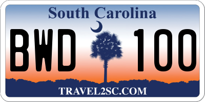 SC license plate BWD100