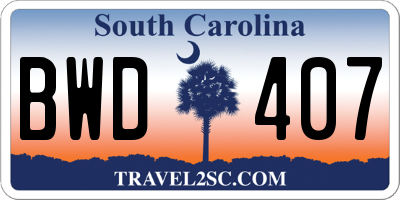 SC license plate BWD407