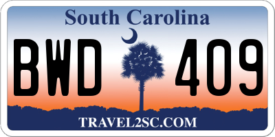 SC license plate BWD409