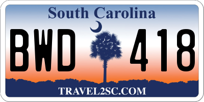 SC license plate BWD418