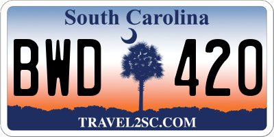 SC license plate BWD420