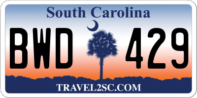 SC license plate BWD429