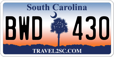 SC license plate BWD430