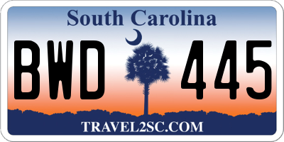 SC license plate BWD445
