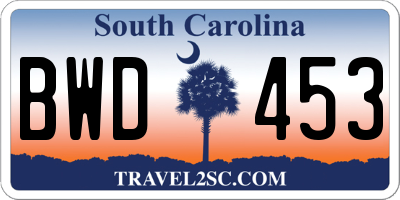 SC license plate BWD453