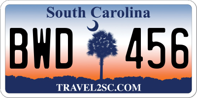 SC license plate BWD456