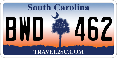 SC license plate BWD462