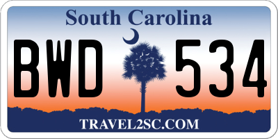 SC license plate BWD534