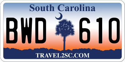 SC license plate BWD610