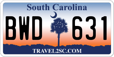 SC license plate BWD631