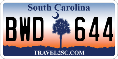 SC license plate BWD644