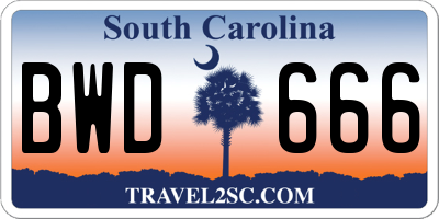 SC license plate BWD666