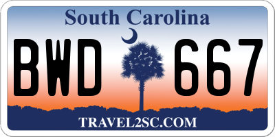 SC license plate BWD667