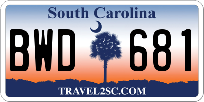 SC license plate BWD681