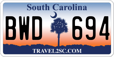 SC license plate BWD694