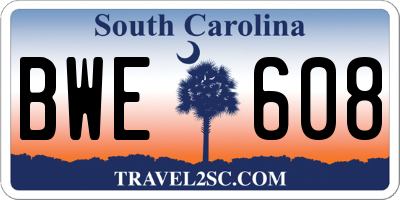 SC license plate BWE608
