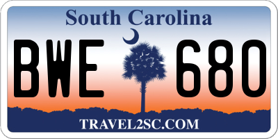 SC license plate BWE680