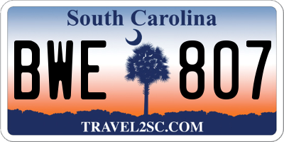 SC license plate BWE807
