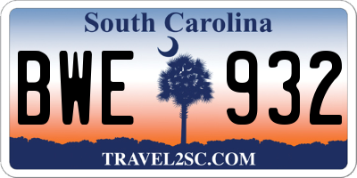 SC license plate BWE932