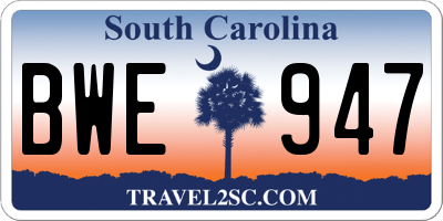 SC license plate BWE947
