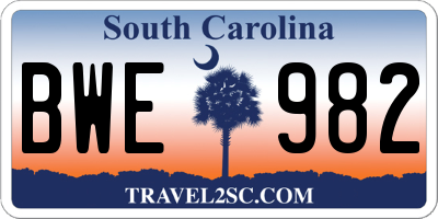 SC license plate BWE982