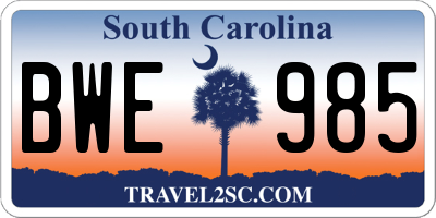 SC license plate BWE985