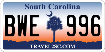 SC license plate BWE996