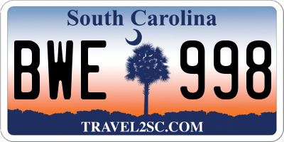 SC license plate BWE998