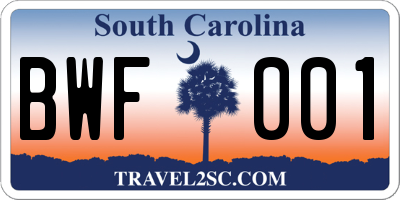 SC license plate BWF001