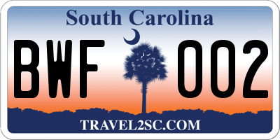 SC license plate BWF002
