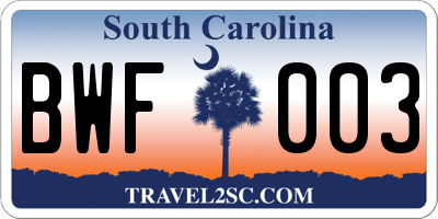 SC license plate BWF003