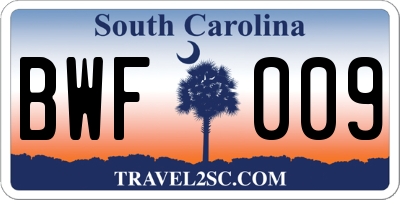 SC license plate BWF009