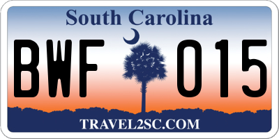 SC license plate BWF015