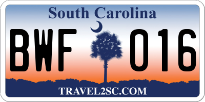 SC license plate BWF016