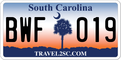 SC license plate BWF019