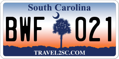 SC license plate BWF021