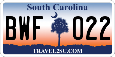 SC license plate BWF022