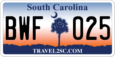 SC license plate BWF025