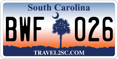 SC license plate BWF026
