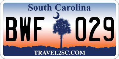 SC license plate BWF029