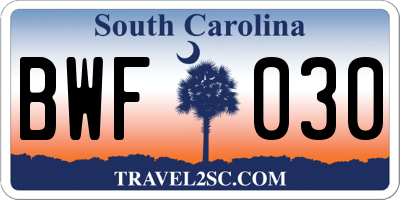 SC license plate BWF030