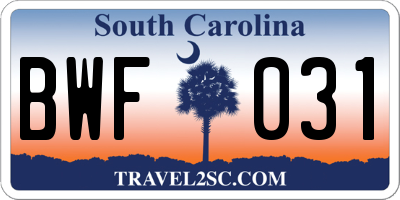SC license plate BWF031