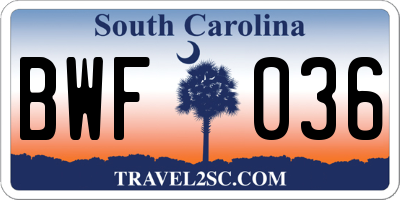 SC license plate BWF036